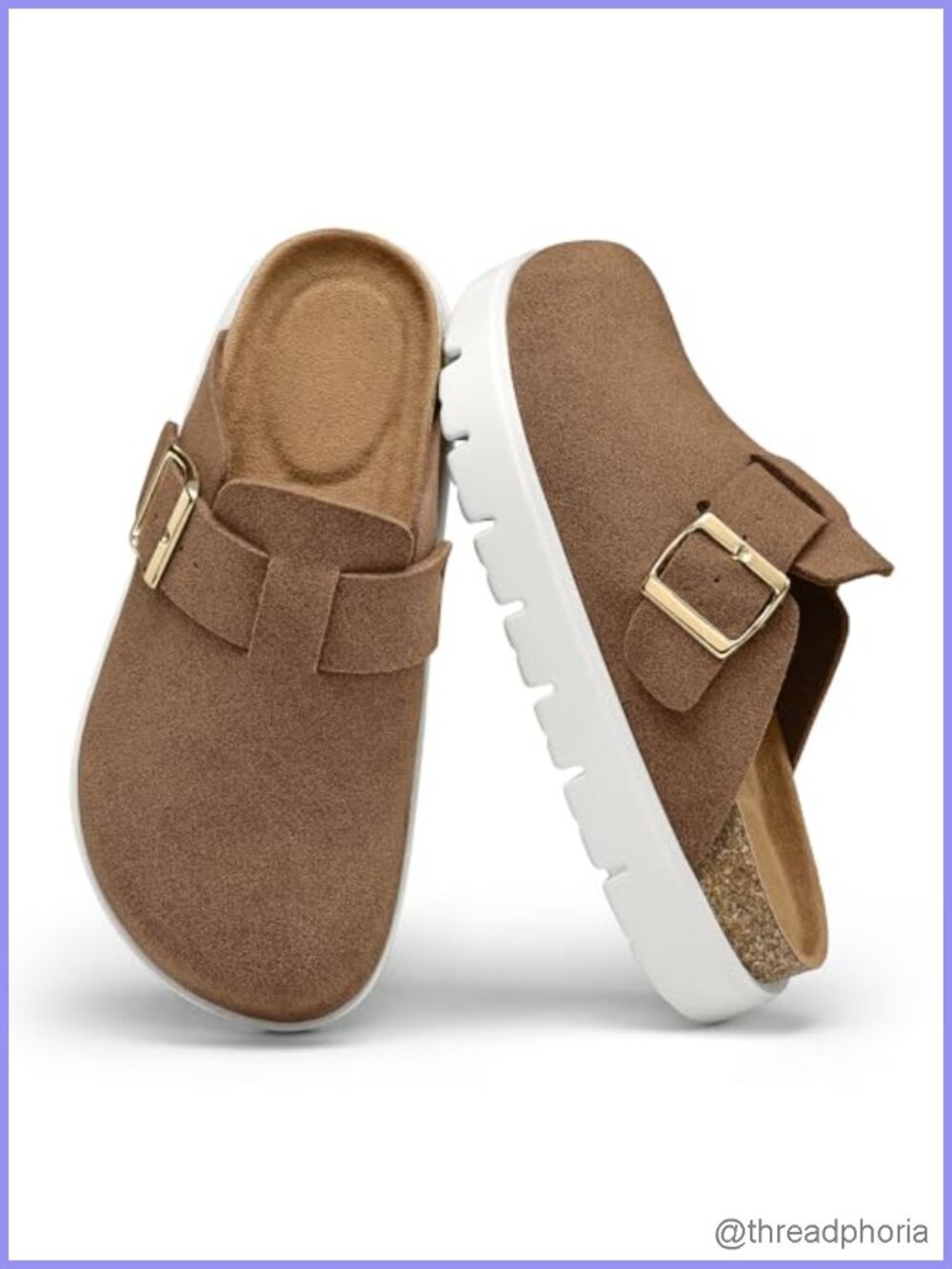 Women's Platform Mules Cork Footbed Clogs Adjustable Buckle EVA Sole